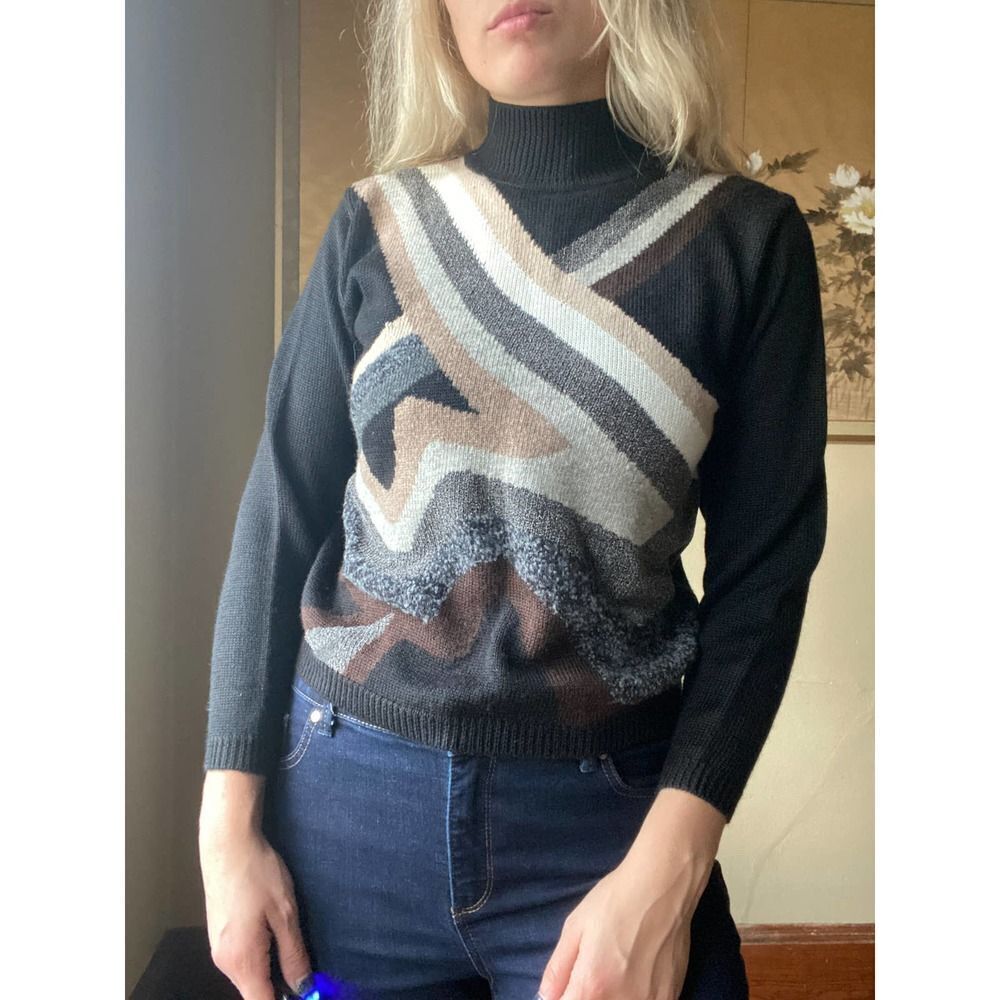 VINTAGE Stunning Neutral Groovy Retro Sweater